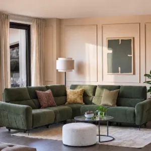Rhys dark green chenille large corner sofa