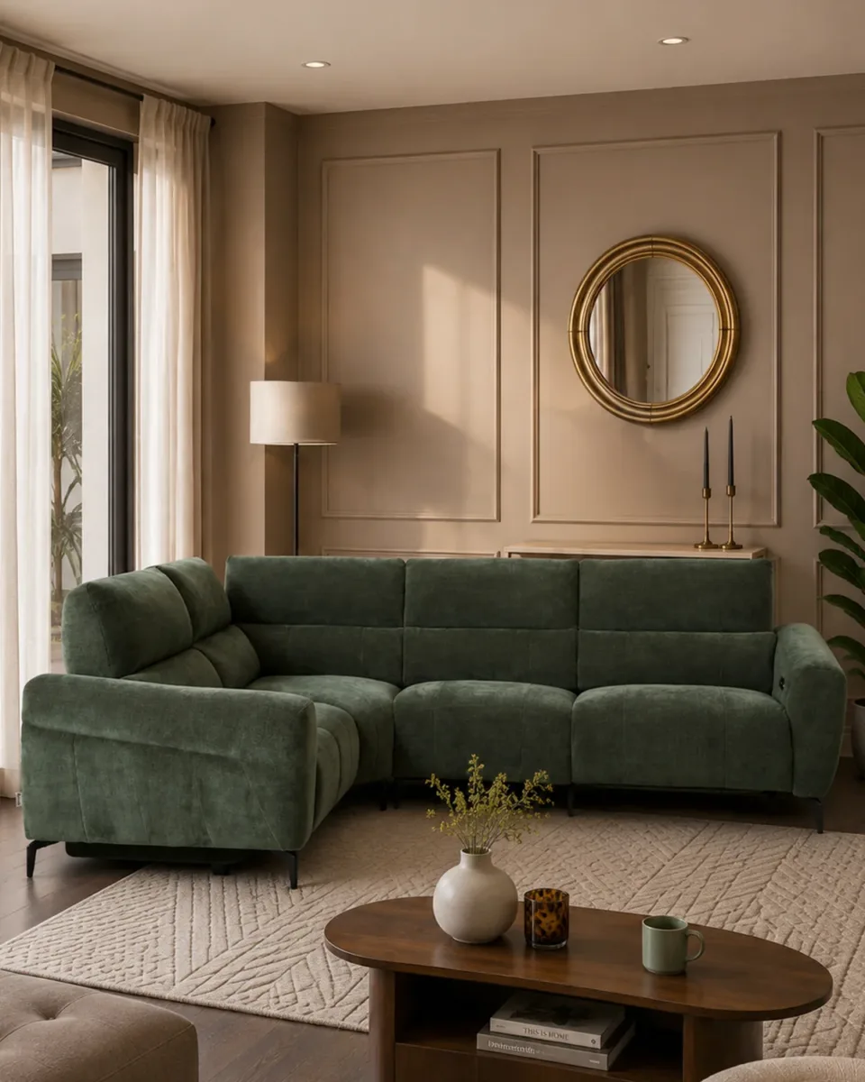 Rhys dark green chenille left hand facing small corner sofa - Image 3