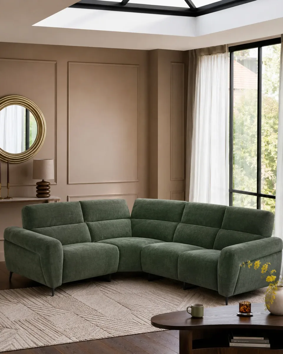 Rhys dark green chenille left hand facing small corner sofa - Image 4