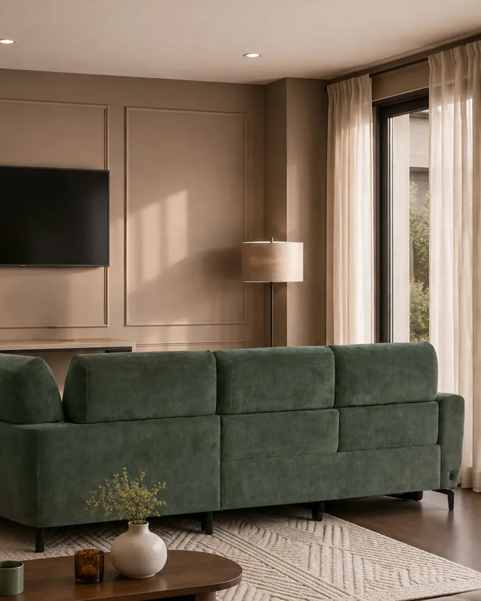 Rhys dark green chenille right hand facing small corner sofa - Image 4