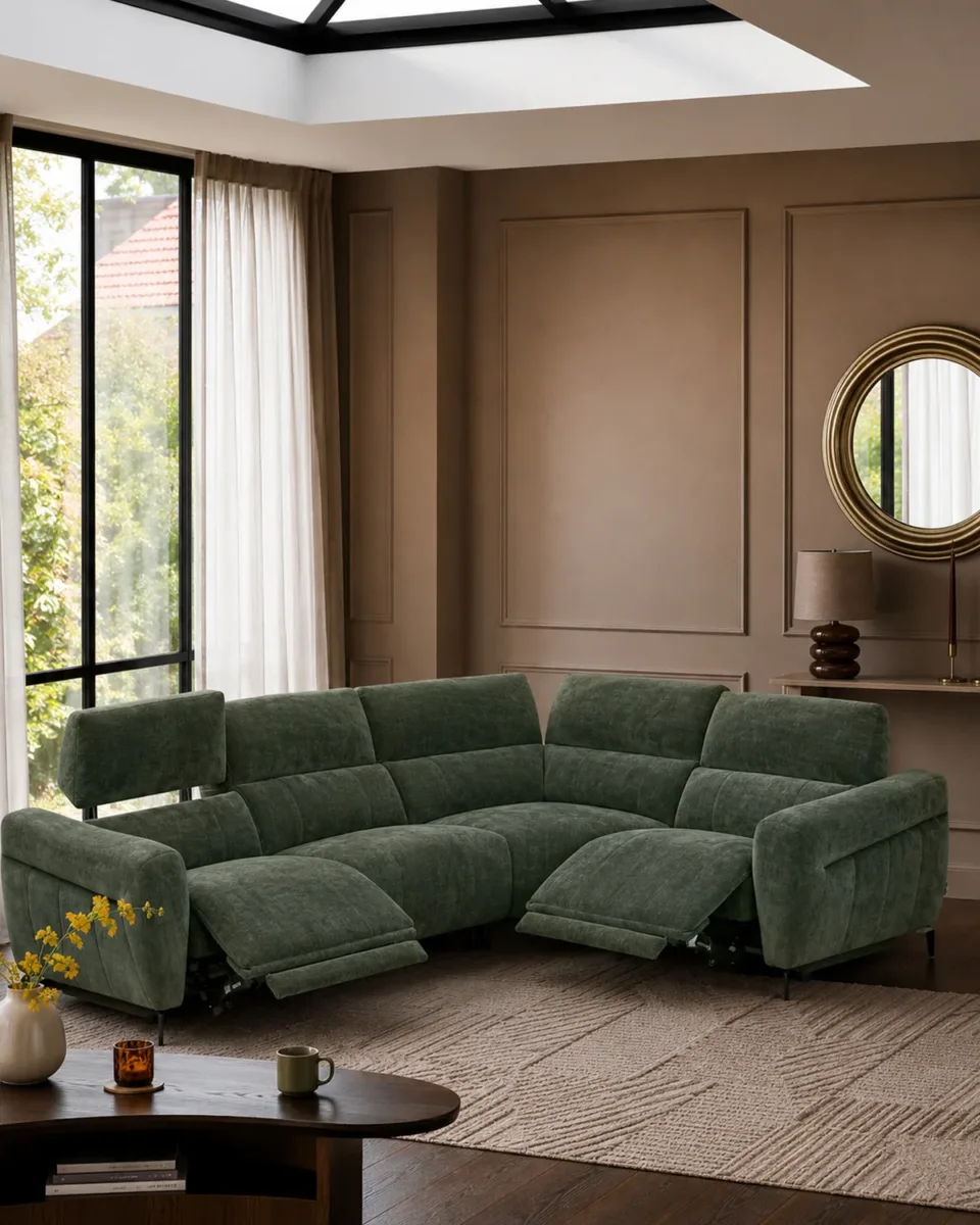 Rhys dark green chenille right hand facing small corner sofa - Image 2