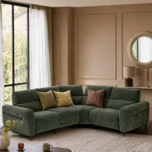 Rhys dark green chenille right hand facing small corner sofa
