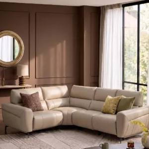 Rhys natural leather left hand facing small corner sofa