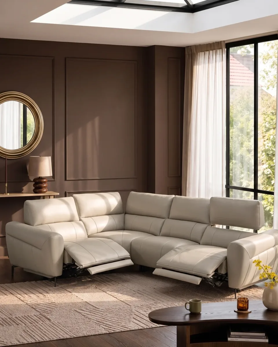 Rhys natural leather left hand facing small corner sofa - Image 2