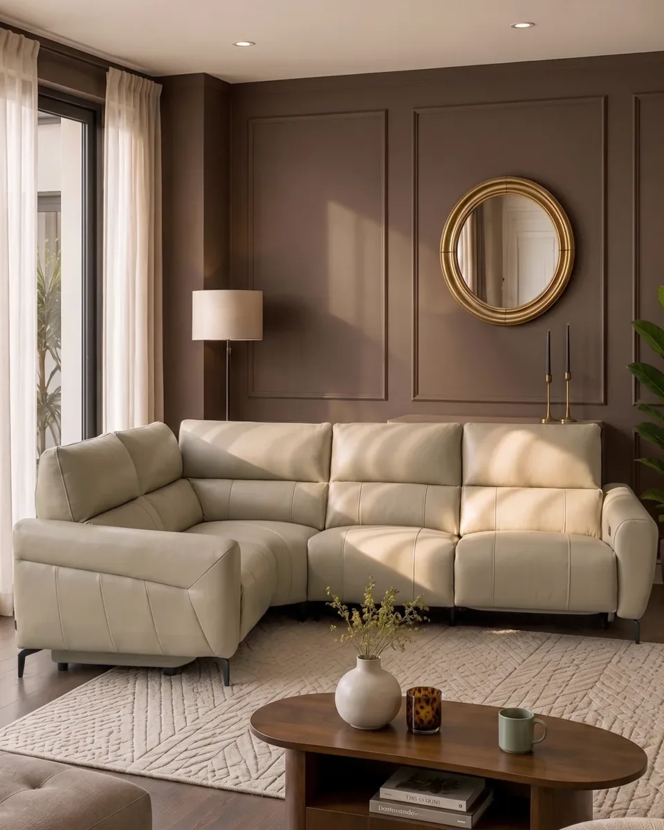 Rhys natural leather left hand facing small corner sofa - Image 3