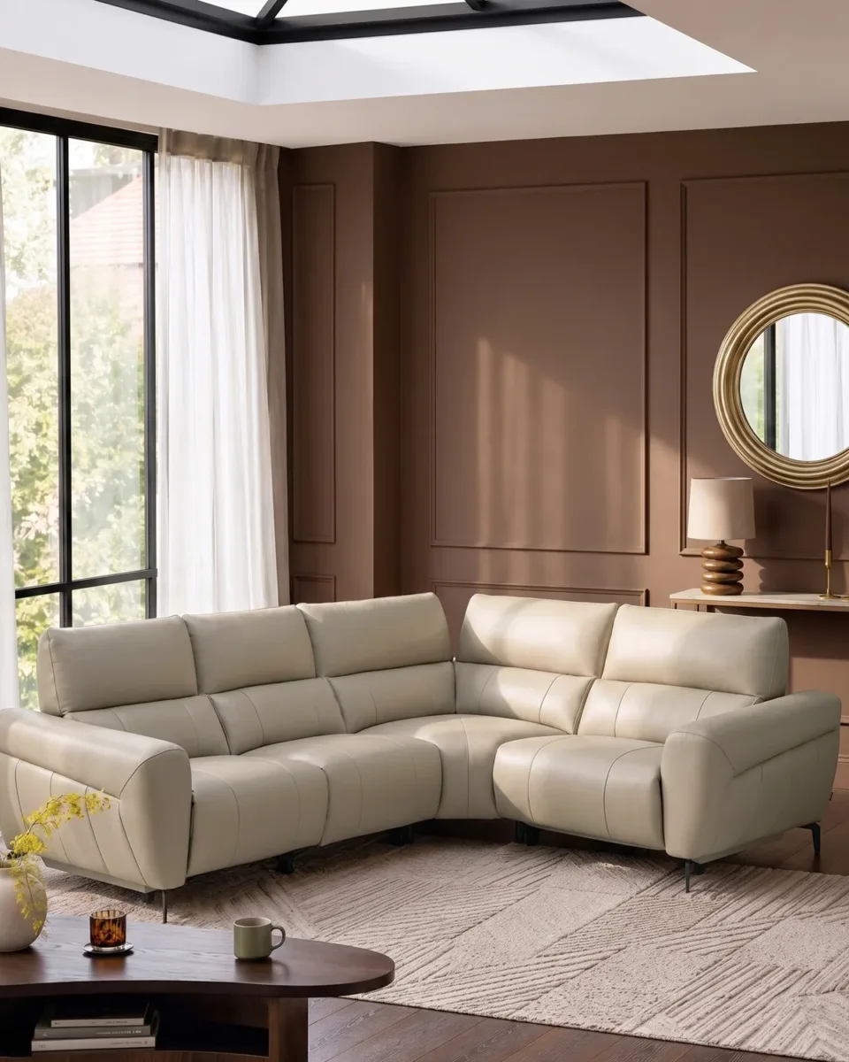 Rhys natural leather right hand facing small corner sofa - Image 4