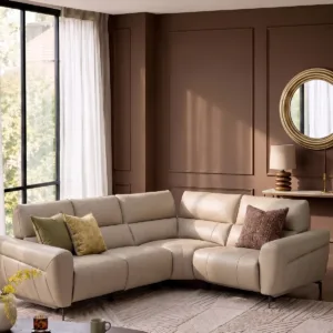 Rhys natural leather right hand facing small corner sofa