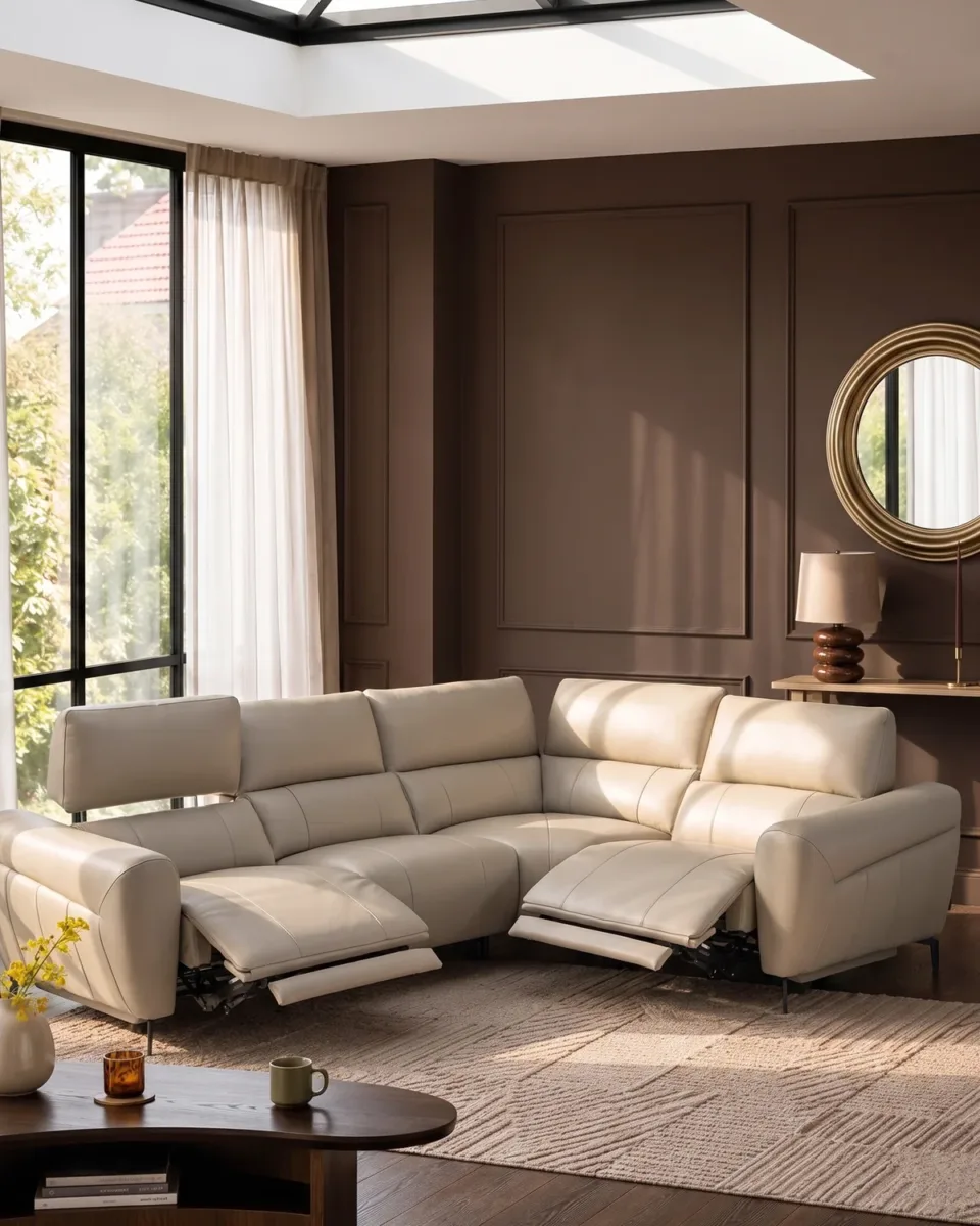 Rhys natural leather right hand facing small corner sofa - Image 2
