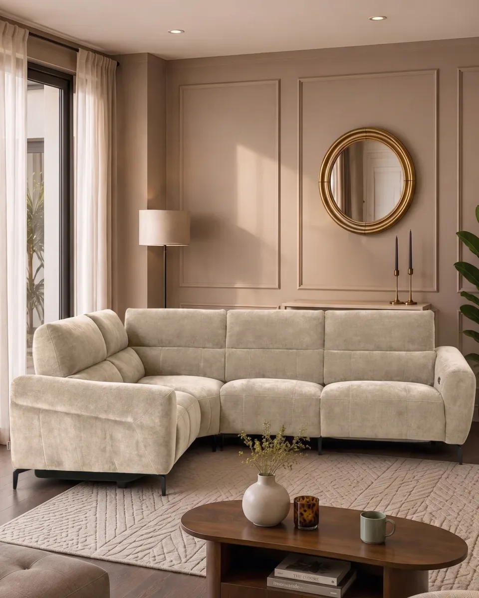 Rhys champagne chenille left hand facing small corner sofa - Image 4