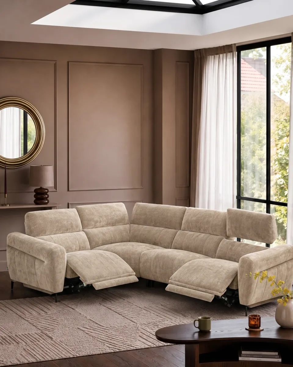 Rhys champagne chenille left hand facing small corner sofa - Image 2