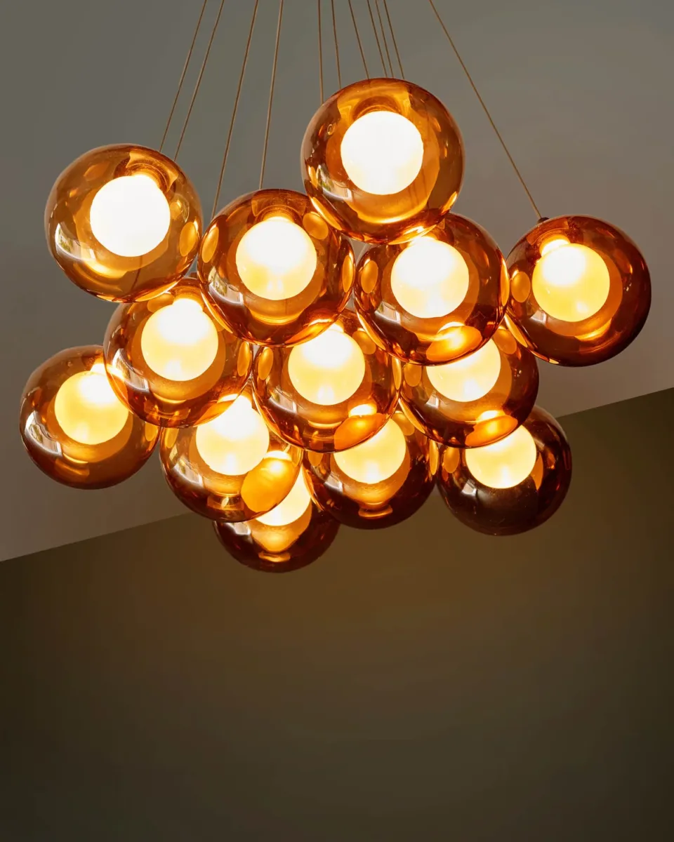 Riley mocha glass LED light cluster bubble pendant - Image 4
