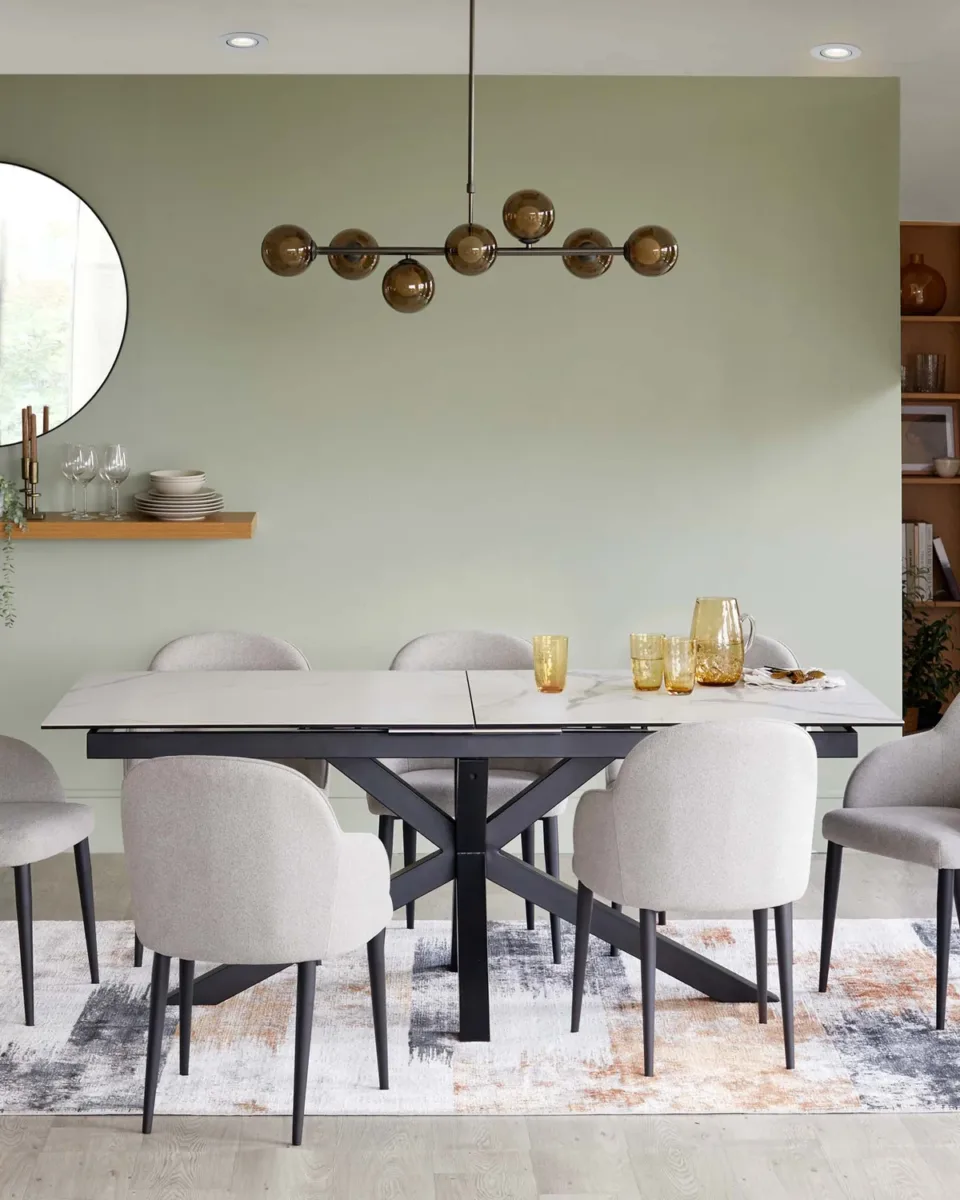 Riley White Marbled Ceramic Extending 8 to 10 Seater Dining Table - Image 4