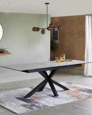 Riley White Marbled Ceramic Extending 8 to 10 Seater Dining Table