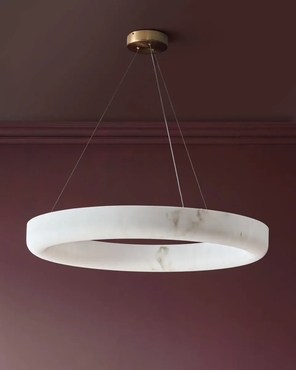 Sadie natural alabaster effect large round pendant light