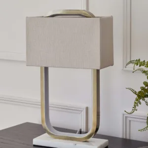 Sanza Brushed Brass Table Lamp with Natural Linen Shade