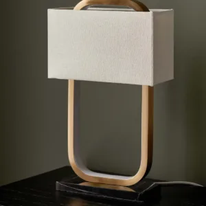 Sanza natural linen and brushed bronze table lamp