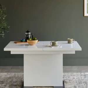 Sanza white gloss extending 6 to 8 seater dining table