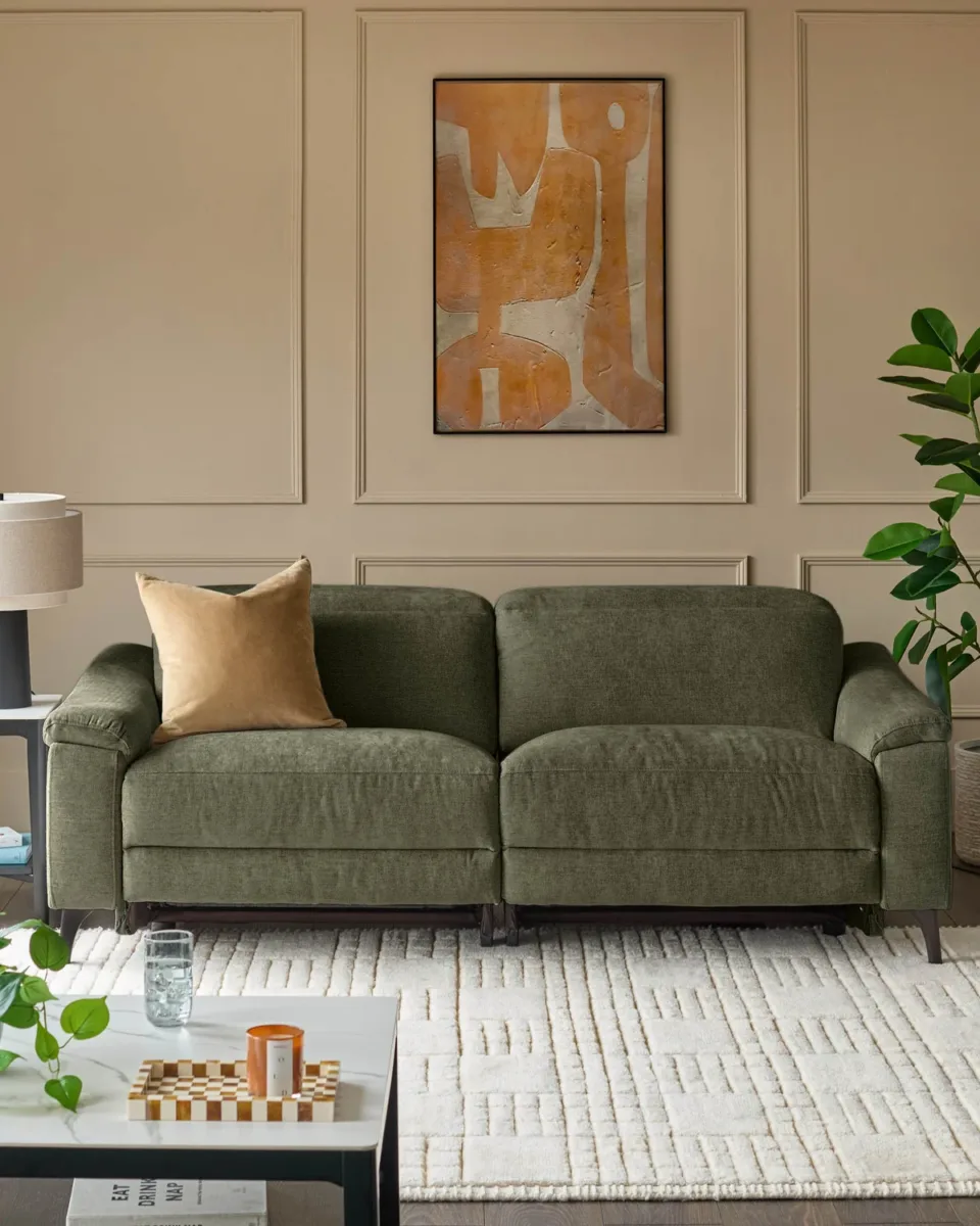 Serene dark green fabric 3 seater recliner sofa