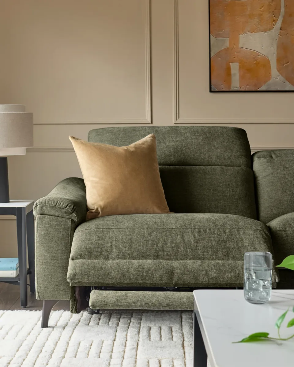 Serene dark green fabric 3 seater recliner sofa - Image 4