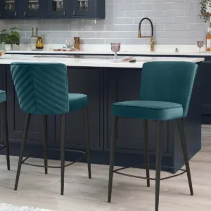 Serena Dark Teal Velvet Bar Stool With Black Metal Leg