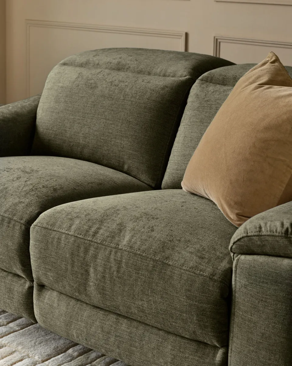 Serene dark green fabric 2 seater recliner sofa - Image 4