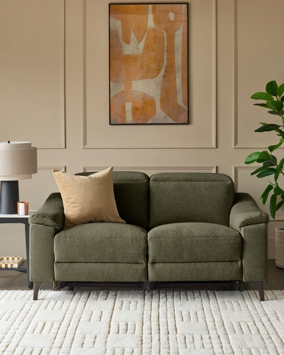 Serene dark green fabric 2 seater recliner sofa