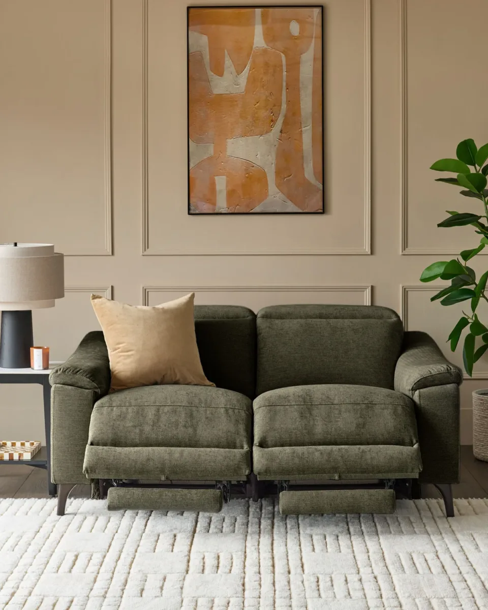 Serene dark green fabric 2 seater recliner sofa - Image 3