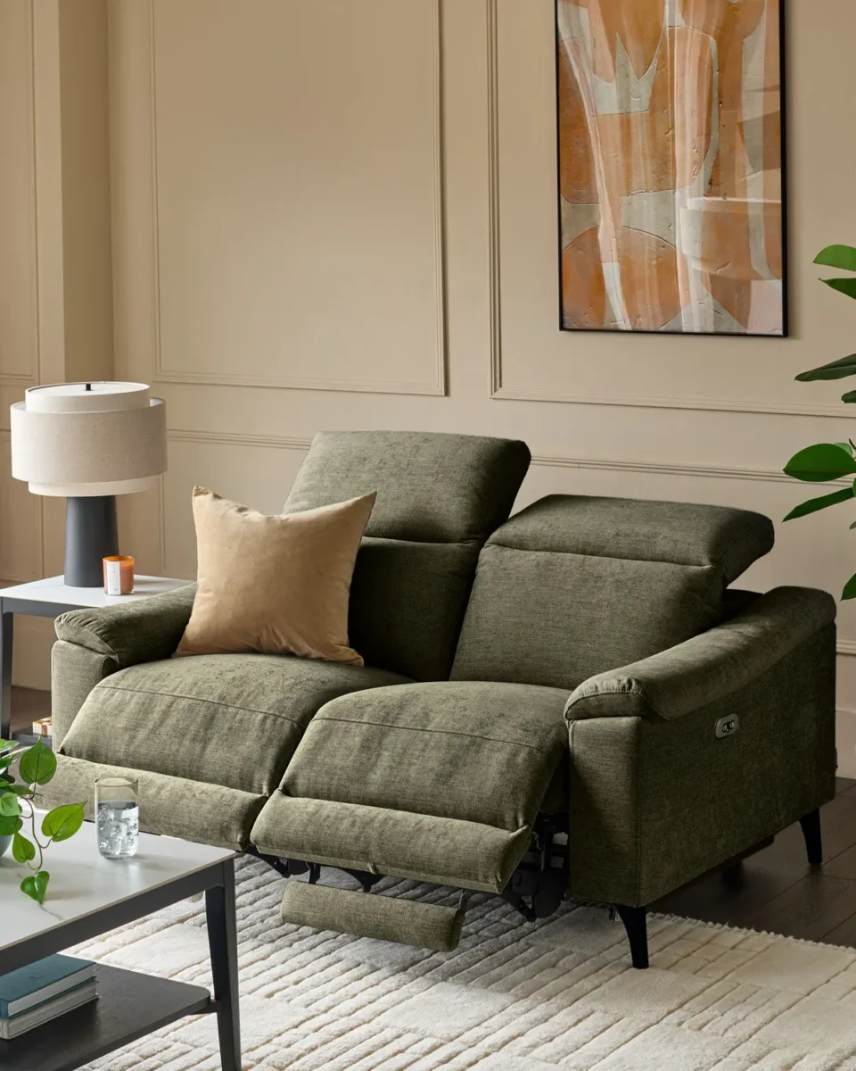 Serene dark green fabric 2 seater recliner sofa - Image 2
