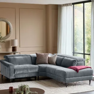 Serene blue grey fabric small right hand corner chaise recliner sofa