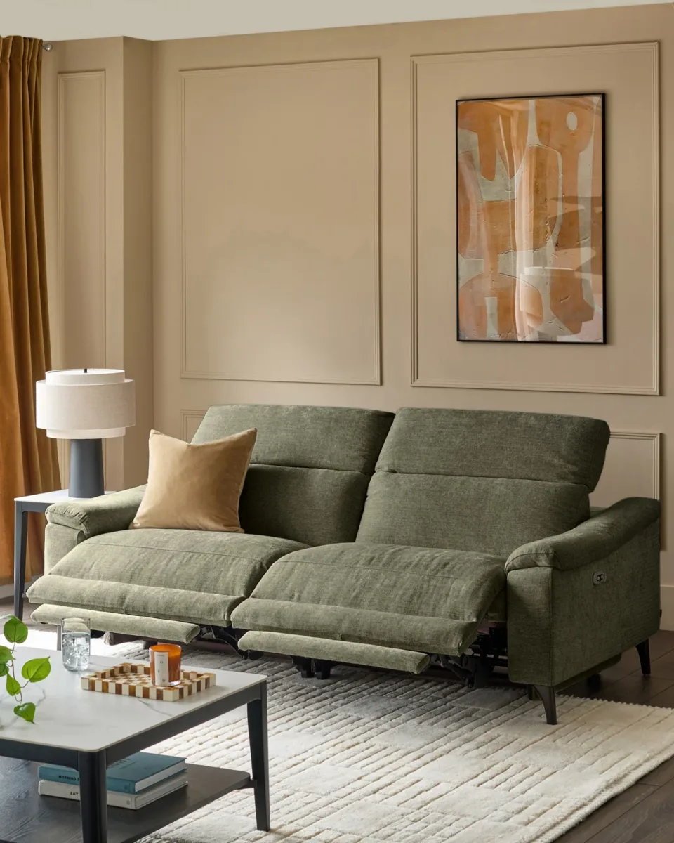 Serene dark green fabric 3 seater recliner sofa - Image 2