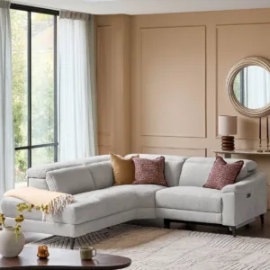 Serene light grey fabric small left hand corner chaise recliner sofa