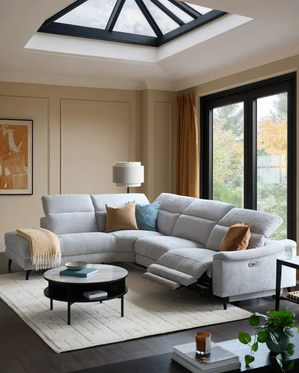 Serene grey fabric reclining left hand large corner chaise sofa - Image 2