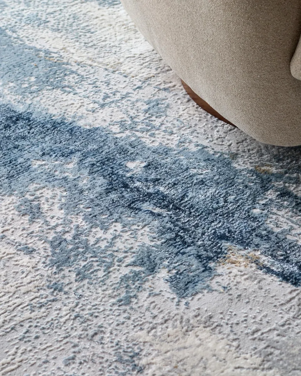 Sienna blue grey textured small rug - Image 2