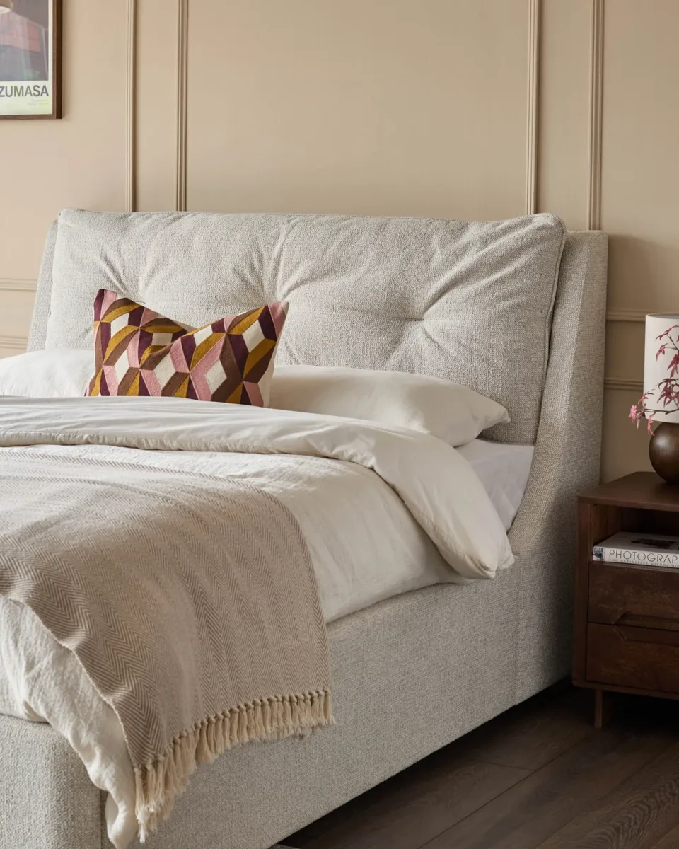Siesta natural fabric super king ottoman storage bed