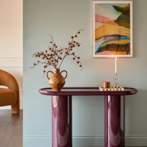 Siravo bronzed mirror with plum gloss console table