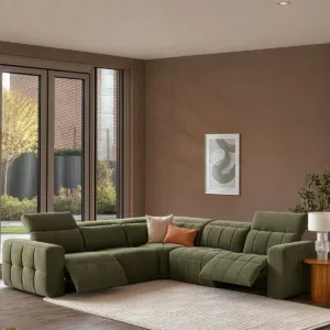 Skye dark green fabric large corner sofa