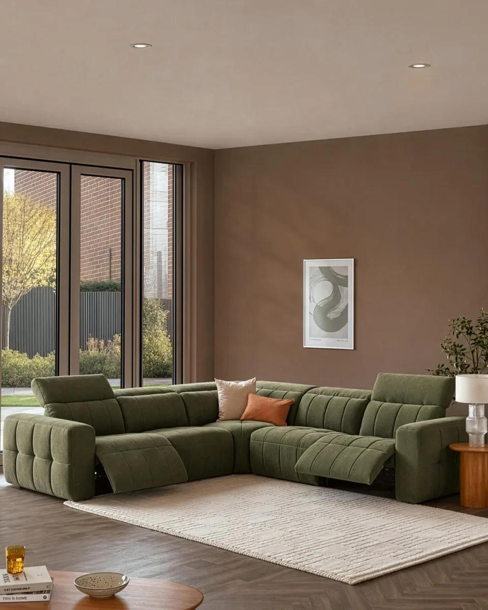 Skye dark green fabric large corner sofa