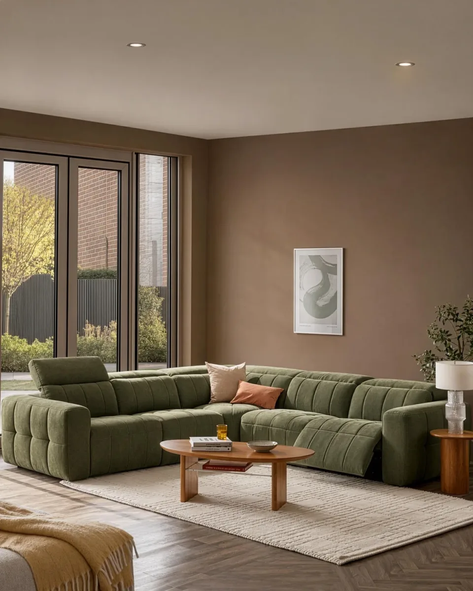 Skye dark green fabric large corner sofa - Image 2