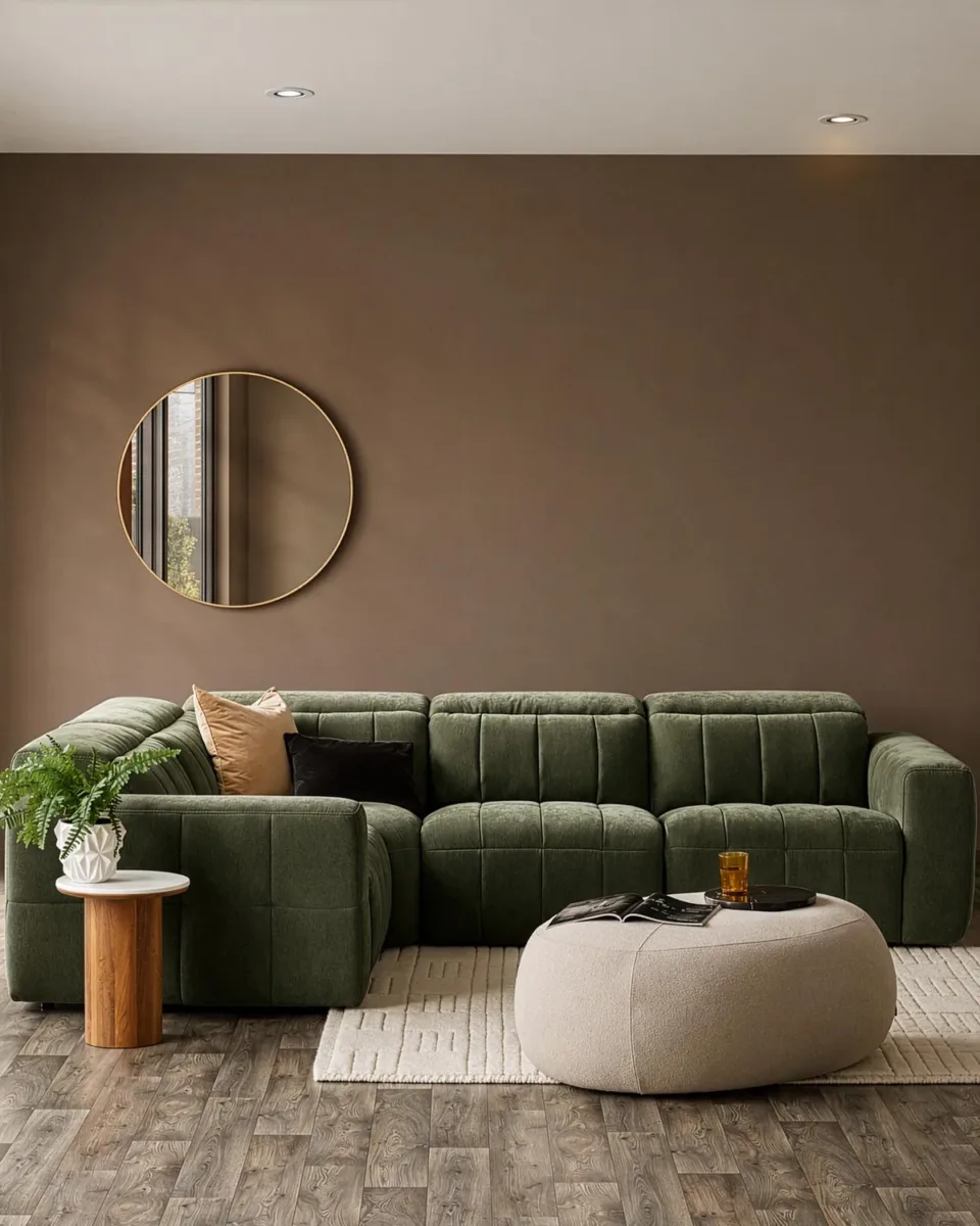 Skye dark green fabric small corner sofa - Image 2