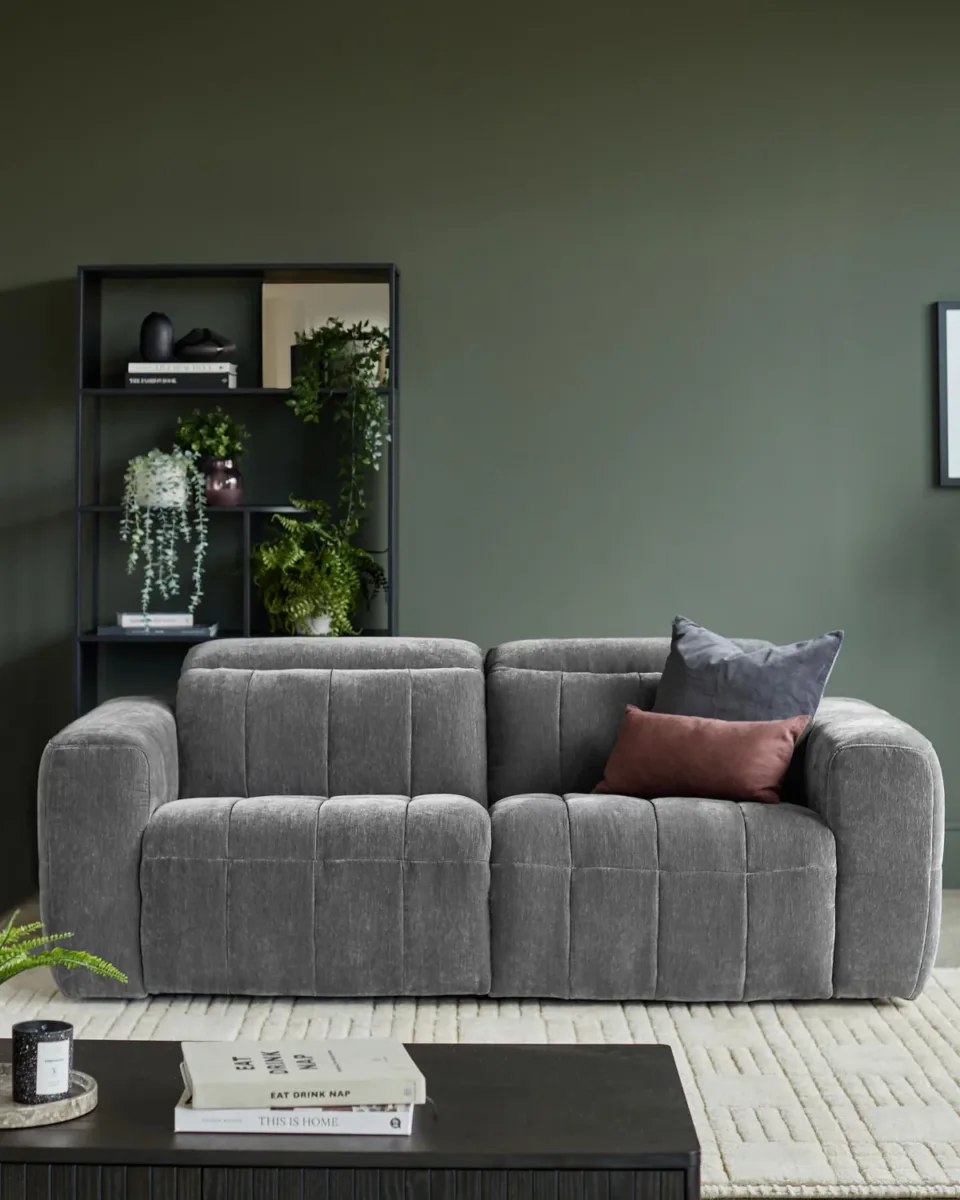 Skye dark grey fabric 2 seater recliner sofa