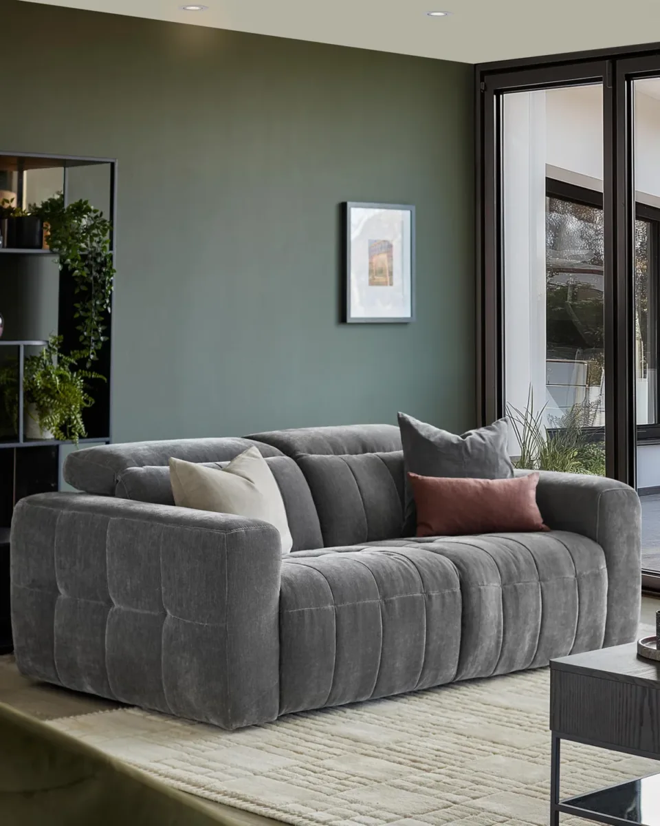 Skye dark grey fabric 2 seater recliner sofa - Image 3