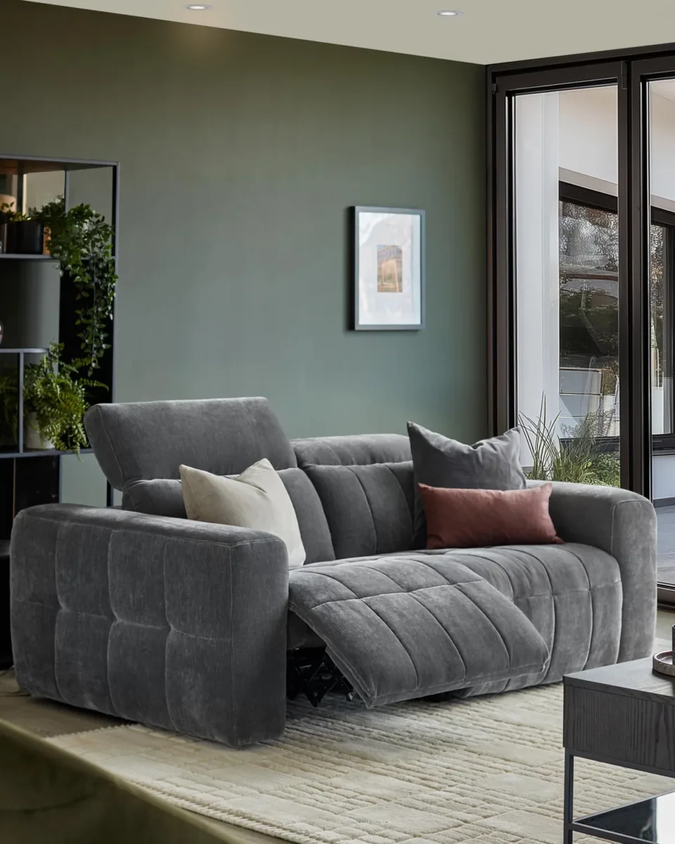 Skye dark grey fabric 2 seater recliner sofa - Image 2