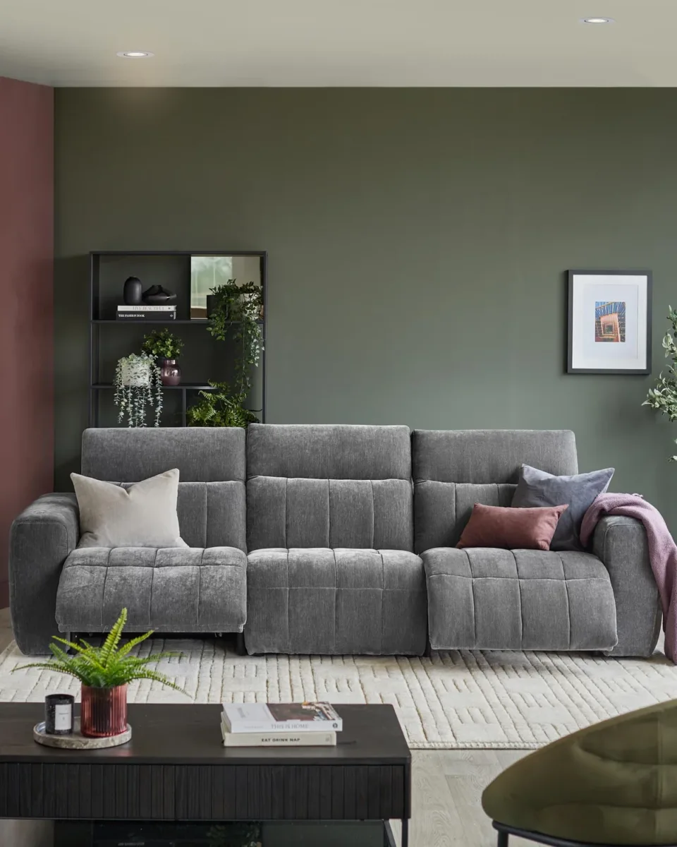 Skye dark grey fabric 3 seater recliner sofa - Image 3