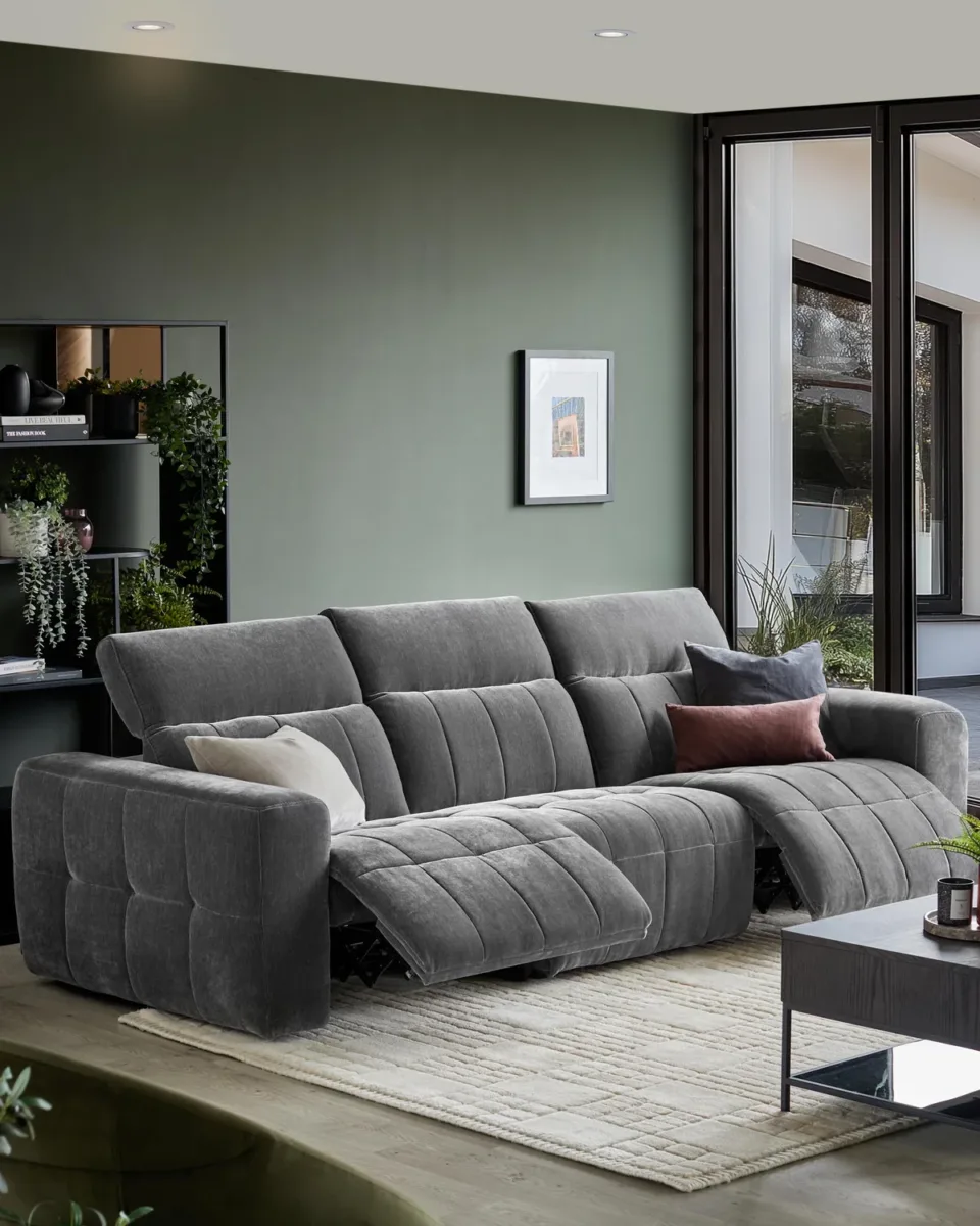 Skye dark grey fabric 3 seater recliner sofa - Image 2