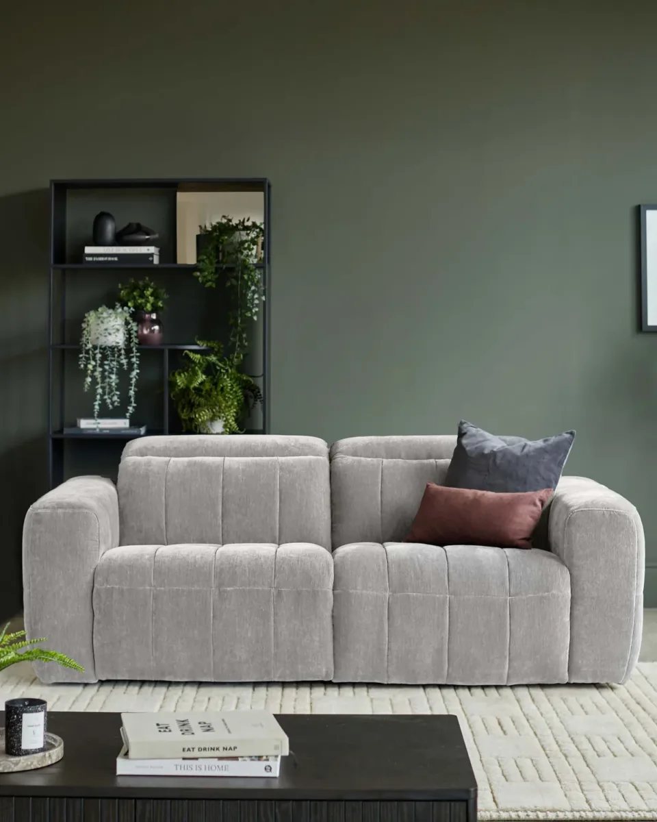 Skye light grey fabric 2 seater recliner sofa