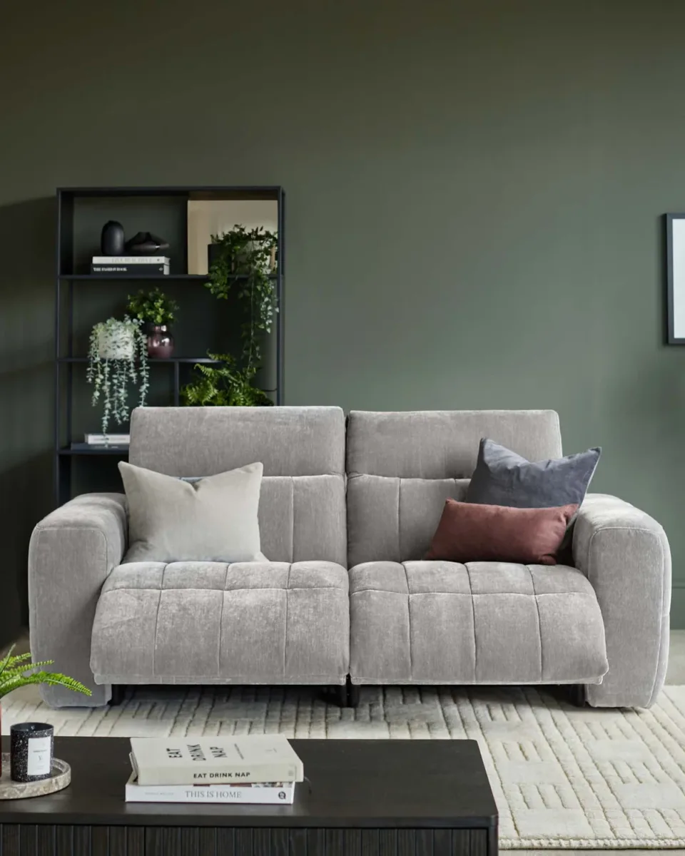 Skye light grey fabric 2 seater recliner sofa - Image 3