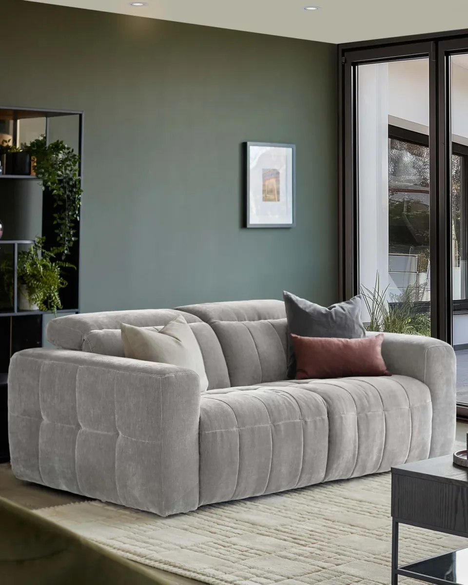 Skye light grey fabric 2 seater recliner sofa - Image 4