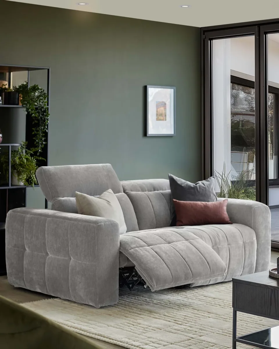 Skye light grey fabric 2 seater recliner sofa - Image 2