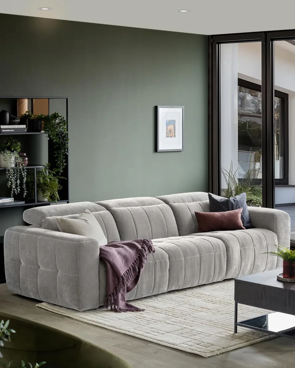 Skye light grey fabric 3 seater recliner sofa - Image 4