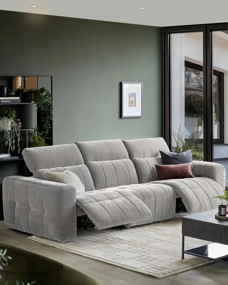 Skye light grey fabric 3 seater recliner sofa - Image 2